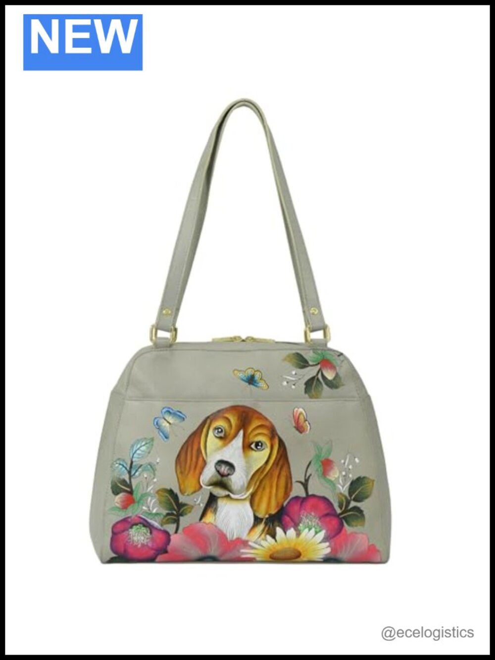 Vintage Handpainted Leather Satchel Bag Floral Purse Shoulder Bag